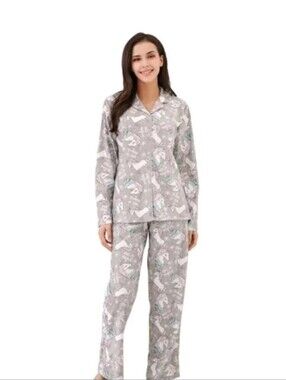NWT Richie House Womens Knit Flannel Pajama Sleepwear Set with Pants Size Small
